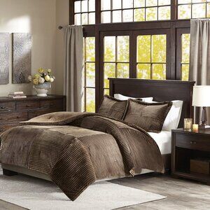NWT Madison Park Williams Corduroy Plush Comforter Mini Set Brown Full / Queen